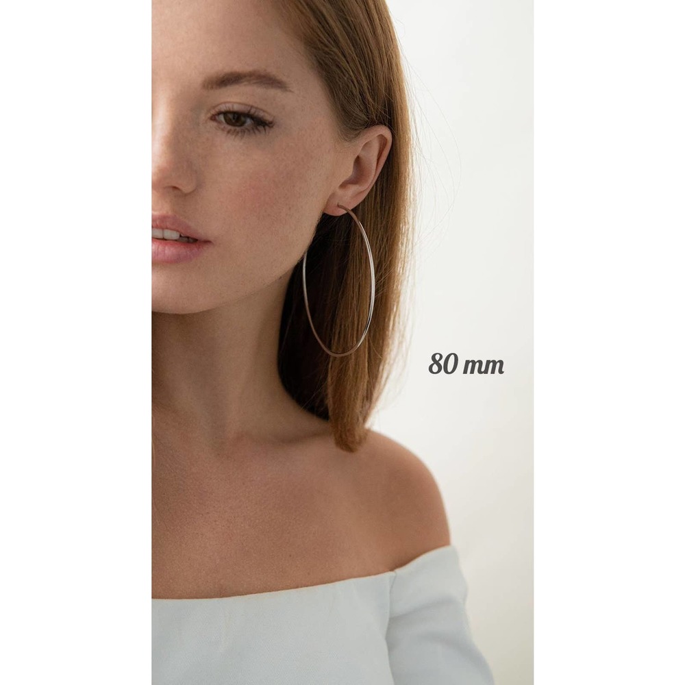 Silver HOOP Earrings 80mm, Large Sterling 925 Lightweight Hoops, Hypo Allergenic